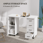 Nail Desk W/Cabinet, Drawers, Wheels & Arm Rest, Spa Salon Beauty Home Wooden Technician Workstation Nail Art Equipment - Image 7