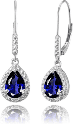 Sterling Silver Genuine, Created or Simulated Gemstone Leverback Teardrop Dangle Earrings for Women Bridesmaids