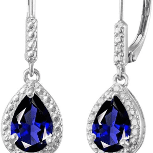 Sterling Silver Genuine, Created or Simulated Gemstone Leverback Teardrop Dangle Earrings for Women Bridesmaids
