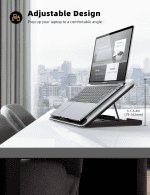 Laptop Cooler,  Laptop Cooling Pad : Portable Height Adjustable Laptop Cooling Fan Stand Holder Riser - Image 4