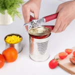 Can Opener Manual Portable Handheld Heavy Duty Hand Can Opener Smooth Edge, Comfortable Grip Safety Can Openers, Sharp Cutting Wheel, Easy Turn Knob, Built in Bottle Opener(Red) - Image 2