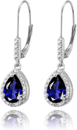 Sterling Silver Genuine, Created or Simulated Gemstone Leverback Teardrop Dangle Earrings for Women Bridesmaids - Image 6