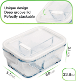 3 Pack 36Oz Bento Box Glass Meal Prep Containers with 3 Compartments, Glass Food Storage Containers with Lids, Meal Prep Bowls, Lunch Box, Oven & Microwave Safe - Image 2