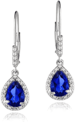 Sterling Silver Genuine, Created or Simulated Gemstone Leverback Teardrop Dangle Earrings for Women Bridesmaids - Image 7