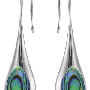 Sterling Silver Long Pear Shape Drop Earrings, Abalone, Simulated Turquoise or Mother of Pearl