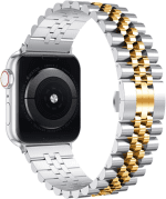 Compatible with Apple Watch Band 42Mm (Series10) 41Mm 40Mm 38Mm, Stainless Steel Heavy Band with Butterfly Folding Clasp Link Bracelet for Iwatch Series 10/9/8/7/6 Women, Silver/Gold