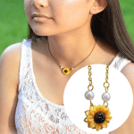 Trendy Sunflower Imitation Pearl Pendant Clavicle Necklace Jewelry for Women Silver - Image 3