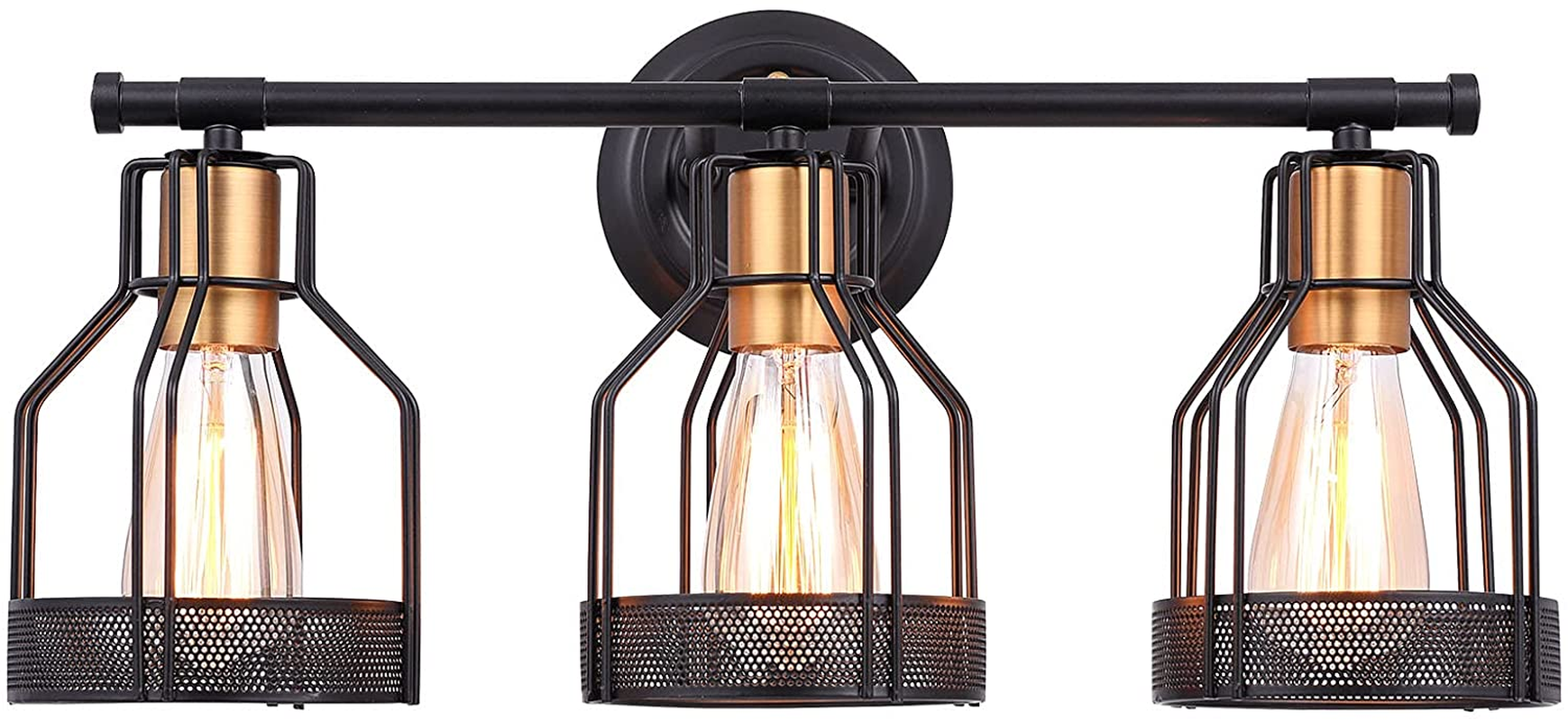 9cab907bc965a5e93a89e21c71d2caa0.png Industrial Bathroom Vanity Light 3 Light Farmhouse Metal Cage Bathroom Wall Light Fixture Black Wall Sconce Lighting Edison Vintage Wall Light Fixture for Bathroom Vanity Mirror Cabinet - Image 1