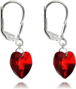 Sterling Silver European Crystal Dainty Heart Leverback Dangle Earrings for Women - Image 2