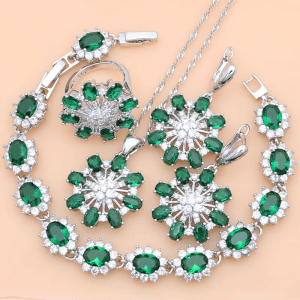 Elegant Women 925 Sterling Silver Jewelry Sets Green Zircon Wedding Party Plant Jewelry Kits Earrings Bracelet Dropshipping Gift