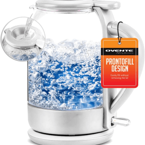 Electric Kettle with 1.5L Borosilicate Glass, 1500W Fast Boiling Water Heater for Coffee or Tea, Prontofill Technology, Auto Shut-Off, Boil-Dry Protection & Stainless Steel Filter, White KG516W