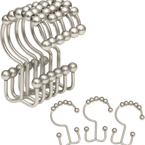 Shower Curtain Rings,  Shower Curtain Hooks, Rust-Resistant Metal Shower Hooks for Curtain, Double Glide Shower Curtain Hooks for Bathroom Shower Curtain & Shower Liner, Set of 12, Matte Nickel…