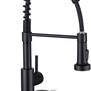 Kitchen Faucets with Pull down Sprayer Commercial Industrial Stainless Steel Single Handle Single Hole Spring Farmhouse RV Sink Faucet, Matte Black Kitchen Faucet for Laundry Utility Room Sink