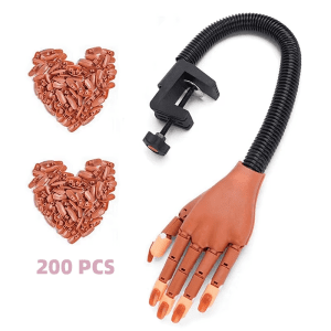 Nail Art Practice Equipment with 100Pcs False Nails Adjustable Flexible Manicure Training Prosthetic Hand Nail Art False Hand
