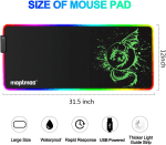 Large RGB Mouse Pad Anime Dragon Mouse Mat LED with 15 Lighting Modes for Gaming 31.5 X 12 Inch (Green) - Image 2