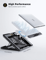 Laptop Cooler,  Laptop Cooling Pad : Portable Height Adjustable Laptop Cooling Fan Stand Holder Riser - Image 5