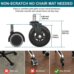 Office Chair Caster Wheels Set of 5 for Tile, Hardwood Floors and Carpets, Universal Fit for Most Chairs (Black) - Image 5