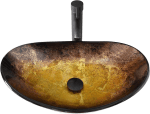 Bathroom Vessel Sink, Boat Shape Bathroom Artistic Glass Vessel Bowl Basin with Free Oil Rubbed Bronze Faucet and Pop-Up Drain, Gold Ingot - Image 6