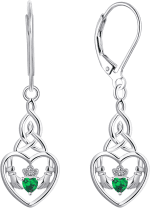 Women Earrings,925 Sterling Silver Irish Celtic Claddagh Love Heart Drop & Dangle Leverback Earrings with 5A Cubic Zirconia
