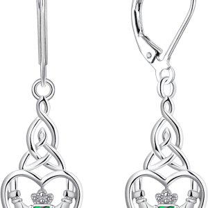 Women Earrings,925 Sterling Silver Irish Celtic Claddagh Love Heart Drop & Dangle Leverback Earrings with 5A Cubic Zirconia