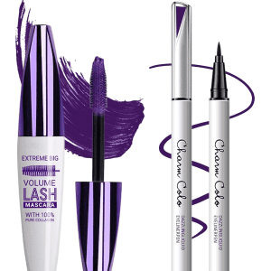 5D Bunt Wimperntusche Voluminös Und Charmant & Flüssiger Eyeliner Pen, Curling Mascara Quick-Dry Lidstrich Stift, Langlebig Wasserfester Wischfester Augen Make-Up, Geschenk Set Frauen-Lila