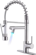 Kitchen Faucets with Pull down Sprayer Brushed Nickel -【LED Light Dual Ends】 Single Handle 1 or 3 Holes Spring Kitchen Sink Faucet with Deck Plate for Farmhouse RV Vessel Basin