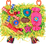 Bird Toys: Large-Sized Grass Mat with Colorful Parrot Foraging Shredder Hanging Toy, Conure Climb Hammock for Parakeets