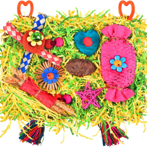 Bird Toys: Large-Sized Grass Mat with Colorful Parrot Foraging Shredder Hanging Toy, Conure Climb Hammock for Parakeets