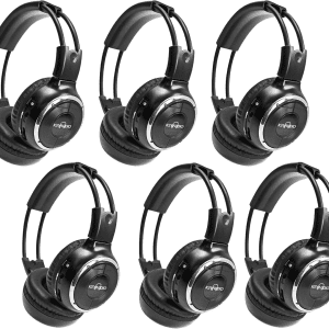 RP Accessories IR-2008B Infrared Wireless Headphones, 2-Channel Folding Universal Rear Entertainment System IR Headphone for Car TV and DVD Player Audio, Set of 6