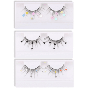 False Eyelashes, Dramatic Glitter Sequin Lashes with Colorful Heart/Black Heart/Colorful Flower Makeup DIY Lashes Decorative for New Year Christmas Halloweens Cosplay Party(3 Pairs)