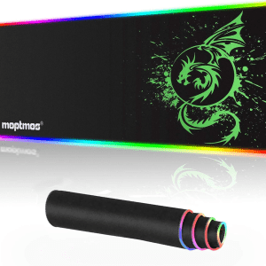Large RGB Mouse Pad Anime Dragon Mouse Mat LED with 15 Lighting Modes for Gaming 31.5 X 12 Inch (Green)