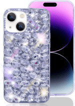 Compatible with Iphone 14 Case for Women Girls 3D Glitter Sparkle Bling Case Luxury Shiny Crystal Rhinestone Diamond Bumper Clear Gems Cute Glitter Case for Iphone 14，Purple - Image 9