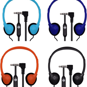 Kids Headphones with Microphone for Classroom in Bulk 5 Pack, Wholesale Children On-Ear Headset with Mic for Schools, Student, Libraries, Computer Lab, Testing Centers Multi Colored 5Pack