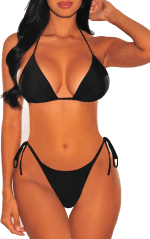 Women'S Thong Bathing Suit 2 Pieces Swimsuit Triangle Top Brazilian Bottom Black S - Image 3