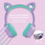 Kids Cat Ear Headphones, Bluetooth 5.3 Wireless, LED Lights, Safe Volume Limit, Micro SD/TF, for Ipad, Tablet, Travel (Purple/Teal) - Image 6