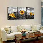 Large Size Canvas Wall Art for Living Room Family Bedroom Wall Painting Decoration,Bathroom Wall Decor Kitchen Home Decoration Black and White Sunflower Flowerswall Pictures Artwork,16X24 3 Piece - Image 3