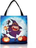 Halloween Tote Bag Halloween Canvas Bags for Trick or Treat 13.8”× 12.6” Halloween Tote Bags for Kids Halloween Witch Gift Bags Halloween Reusable Grocery Bags Halloween Party Supplies