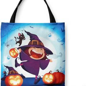 Halloween Tote Bag Halloween Canvas Bags for Trick or Treat 13.8”× 12.6” Halloween Tote Bags for Kids Halloween Witch Gift Bags Halloween Reusable Grocery Bags Halloween Party Supplies