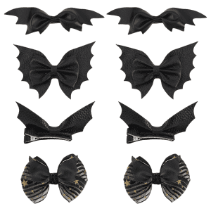 8Pcs 4 Styles Halloween Bat Hair Bow Clips, Halloween Theme Bow Hair Clips Accessories for Lady Women Halloween Imitation Leather Bow Barrette for Halloween Party Cosplay Costume Accessories