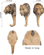 Tiger Head Shaped Single Hook Hanger Rustic Animal Coat Hat Towel Key Holder Hooks Decorative for Wall (Tiger) - Image 2