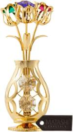 Flowers Bouquet Vase Ornament with Multi-Color Crystals – Elegant Home Decor Tabletop Showpiece for Mom, Wife, Grandma, Daughter - Mother’S Day, Birthday, Anniversary, Christmas