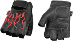 SH198 Men'S Black Leather Gel Padded Palm Fingerless Motorcycle Gloves W/Red Flame Embroidery - Medium - Image 9