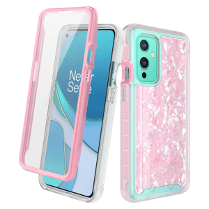 Oneplus 9 Case with Built-In Screen Protector,  Hybrid Graphic Design Pattern Hard Back Pannel Cover 360 Protection Case for Oneplus 9 (Pink Shell)