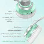 Wireless Headphones over Ear, Long Battery Life Deep Bass Bluetooth Headphones with Microphone Wireless and Wired Headset for Computer Iphone Teens Girls Women School Travel - Green - Image 6