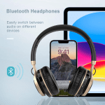 Wireless Bluetooth Headphones over Ear, Long Battery Life Stereo Deep Bass Headset with Mic Wireless and Wired Headphones for Iphone Computer TF Card Slot Teens Boys Men Adults - Black Gold - Image 3