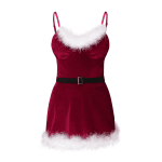 Christmas Santa Velvet Sexy Nightdress with Thong Babydoll Sleeveless Backless Underwear Women Rabbit Girl Exotic Mini Dress - Image 5