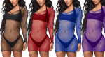 Womens Mesh Dresses Swimsuits Sheer Bikini Classtic Cover Ups Solid Color Long Sleeves See through Beach Blue XL - Image 4