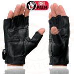 SH198 Men'S Black Leather Gel Padded Palm Fingerless Motorcycle Gloves W/Red Flame Embroidery - Medium - Image 6