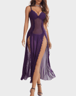 Sexy Mesh V Neck Side Split Nightdress - Image 23
