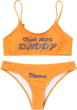 Women'S 2Pcs Come Here Yes Daddy Please Printed Bikini Swimsuit Bathing Suit Padded Bra Top Panty Set Swimwear